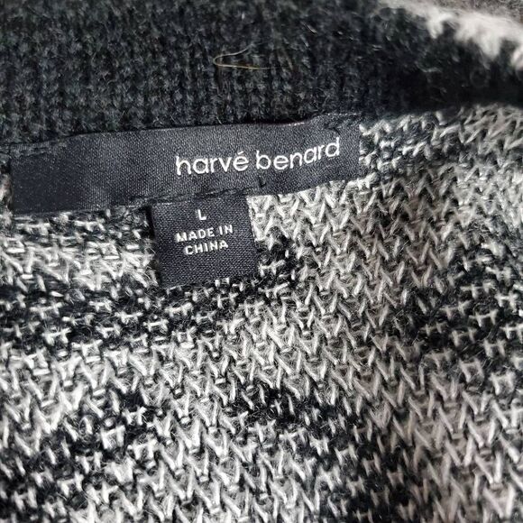 Harvé Benard Women’s Black White Leopard Print Long Cardigan Sweater Size Large - Picture 5 of 8